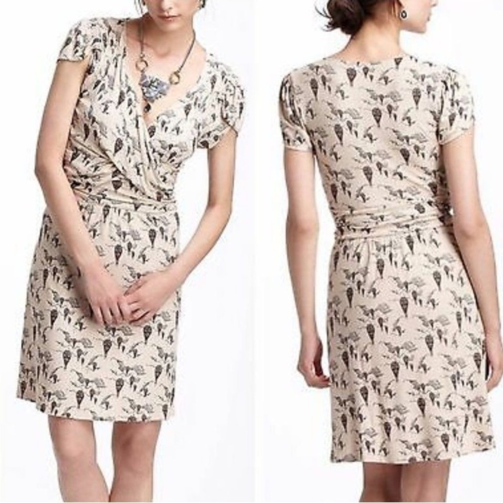 ANTHROPOLOGIE LEIFNOTES UP AND AWAY DRESS Hot Air Balloons Tan Size Small